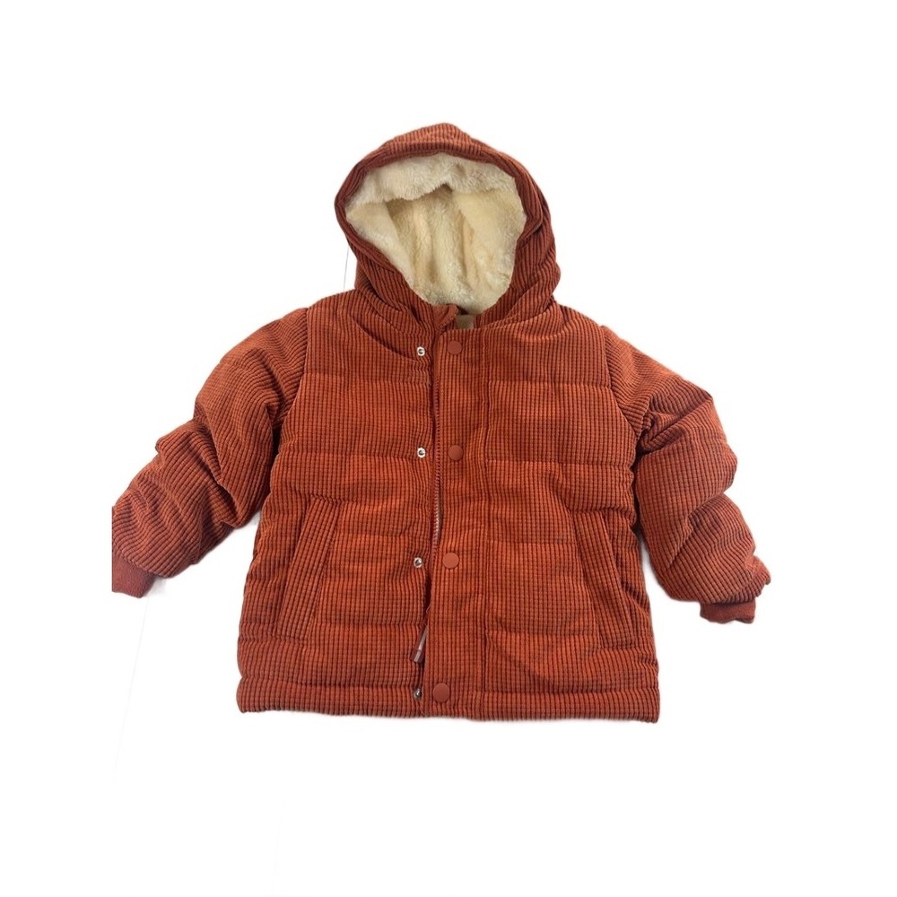 Cat & Jack Puffer Jacket Toddler 18M‎ Rust Corduroy Hooded Faux Fur Lined Coat